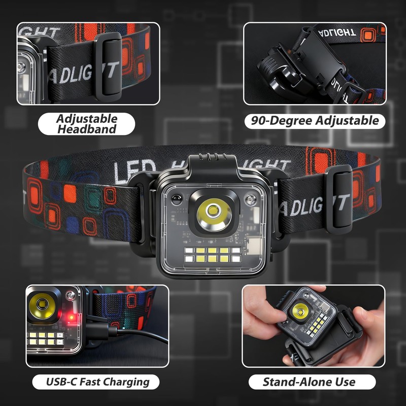 Headlamp Rechargeable 4Pack, 3000 Lumen Ultra-Light Bright Headlamp Flashlight, Clip-on