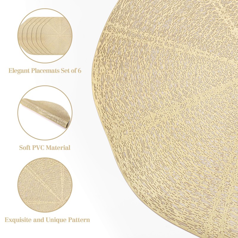 fanquare Round Placemats Set of 6, 15" Lotus Leaf Hollow