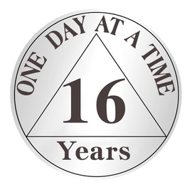 16 Year Sobriety Coin Gifts | One Day at a Time AA Coins - HA AA Chip Medallion with Leather Keychain | Narcotics Alcoholics Anonymous Gifts for Anniversary Month & Year for Men & Women in Recovery