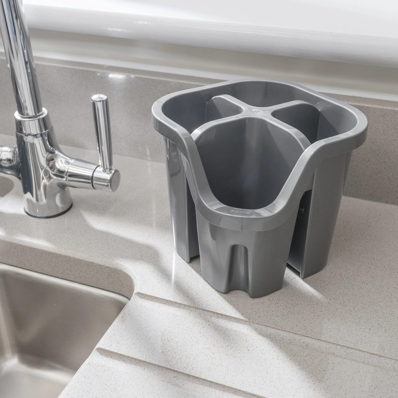 Addis 517940 Cutlery Utensil Drainer Caddy with 4 Compartments, Linen