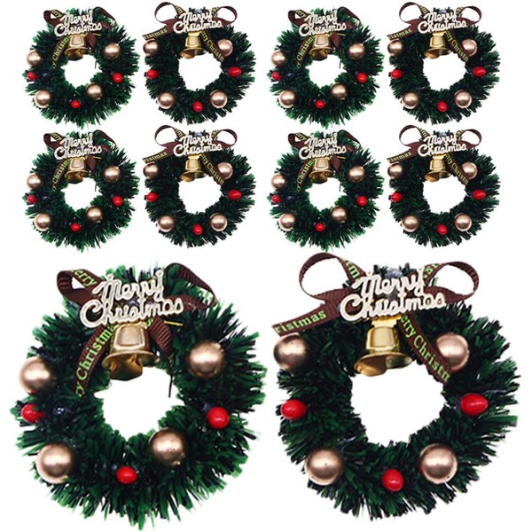 Abaodam Pack of 10 Miniature Christmas Wreath, Dollhouse Christmas Wreath, Ornaments for Dollhouse Accessories, Christmas Tree Hanging Decoration