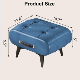 Leather Padded Step Stool, Small Ottoman with Storage, Modern Foot Rest with Legs, Bedside Foot Stool with Sponge Seat for Couch, Bedside, Living Room (Blue)