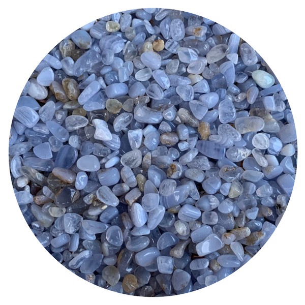 GAF TREASURES 0.5 Pound Natural Semi Tumbled Gemstone Chips, Crushed Mini Crystals, Undrilled Crystal Chips (Blue Lace Agate)