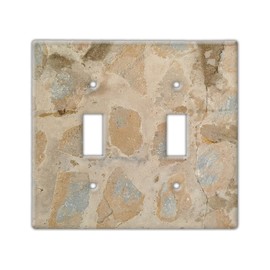 Decorative Wall Switch Cover Plate - Light Brown Stone Texture Pattern Switch Plate - Traditional and Rustic Aesthetic Appearance Decor Providing Stone Feel (Double Toggle Switch Cover)