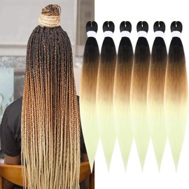TENGSHUO FLY Pre-Stretched Braiding Hair 26 Inch 6 Packs Hot Water Setting Synthetic Hair Crochet Braiding Hair Extension (26 Inch (Pack of 6), Black to Dark Brown to Beige)