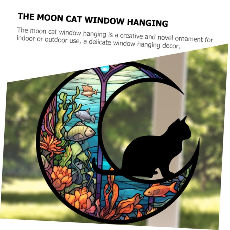 Levemolo Acrylic Cat Hanging Ornament Decorative Moon Shaped Window Decor