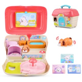 Interactive Pet Care Role Play Set, Feeding Dog Game Toy with Sound and Music, Early Educational Toys for Kids Good Habits Cultivation,1 Dog Figure, Furniture, Pet Schedule, 3 Years Old Girls Gifts