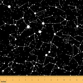 Feelyou Galaxy Outdoor Fabric by The Yard, Outer Space Constellation Upholstery Fabric for Chairs, Chic Universe Starry Sky Decorative Fabric for Home DIY Projects, 3 Yards, Black White