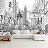 WFBHUA-Black and White New York City Wallpaper Hand Painted Times
