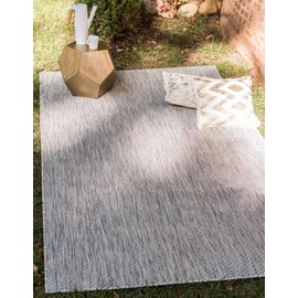 Unique Loom Solid Collection Casual Transitional Indoor and Outdoor Flatweave Area Rug, 10 ft x 14 ft, Light Gray/Gray
