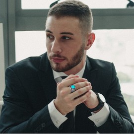 MYNENEY Retro Vintage Stone Rings for Men Turquoise Rings Stainless Steel Signet Biker Band Blue Stone 13