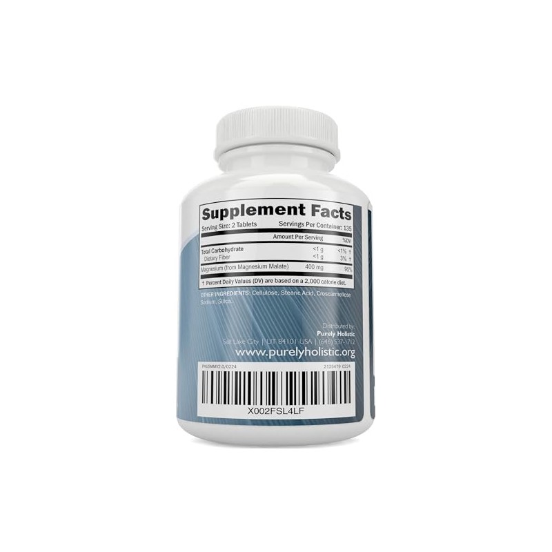 Malato de Magnesio 400 mg Magnesium Malate Supplement, 270 Vegan