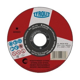 Tyrolit Basic 34332869 Cutting Discs 41, A60R-BFINOX, 125 x 1.0 x 22.23 mm, Pack of 1