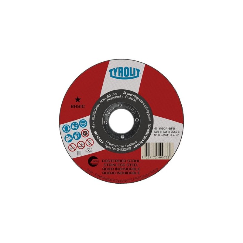 Tyrolit Basic 34332869 Cutting Discs 41, A60R-BFINOX, 125 x 1.0
