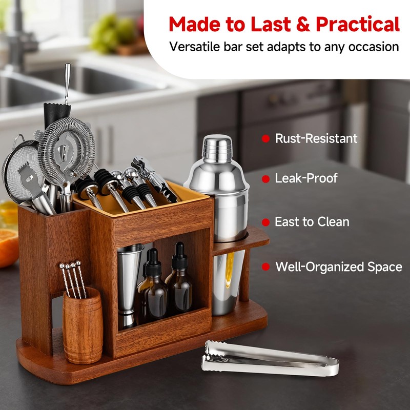 Lexenic Cocktail Making Dock, 23-Piece Cocktail Shaker Set with Versatile