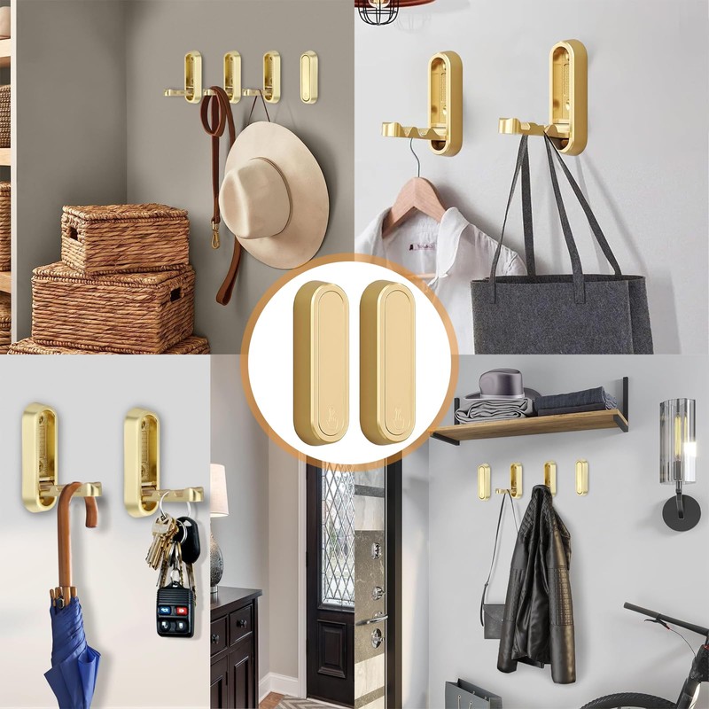 ZcrPrn Foldable Wall Hook, Hanger Hooks, 2 Pcs Gold Heavy