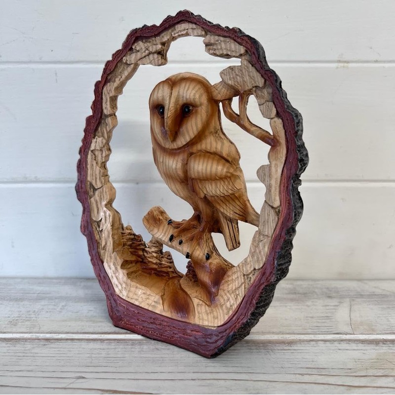 Free Standing Graceful Owl on Log Decorative Ornament