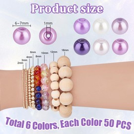 PH PandaHall 300pcs 6 Colors 6mm Glass Pearl Beads, Round Purple Pearls Small Craft Pearls Loose Beads Spacer Beads with 1mm Hole for Jewelry Beading Earrings Bracelets Necklaces Making DIY Crafts