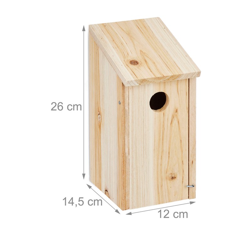 Relaxdays Nesting Box for Birds, for Hanging, Untreated Wood, Escape