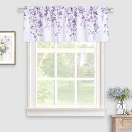 Inselnwald Weeping Flowers Valance Curtain for Windows，Floral Short Curtains Valance for Living Room Kitchen Rod Pocket 52 × 16 Inches Violet Purple and Gray