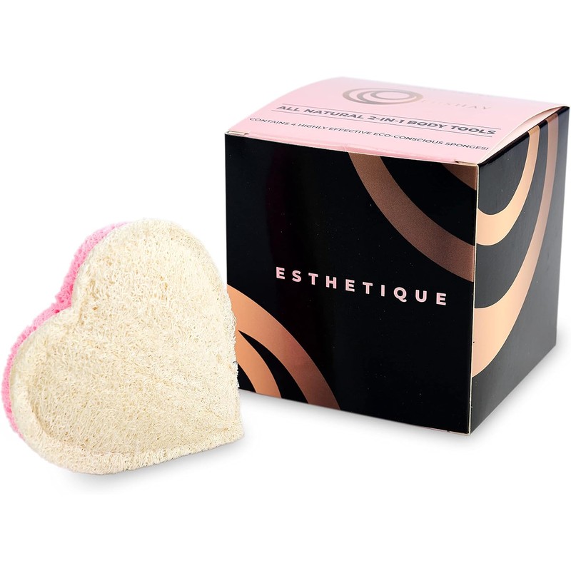 Esponja Exfoliante Fushay Luffalu Pro Pink Hearts Celulosa y Loofah