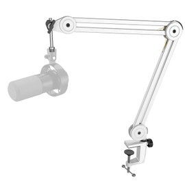 FIFINE Microphone Boom Arm Stand, Metal Heavy Duty Mic Stand, Scissor Suspension Adjustable Boom Arm for Podcast Recording Streaming Gaming, with Desk Clamp, 5/8" Screw, Cable Ties-BM63 White