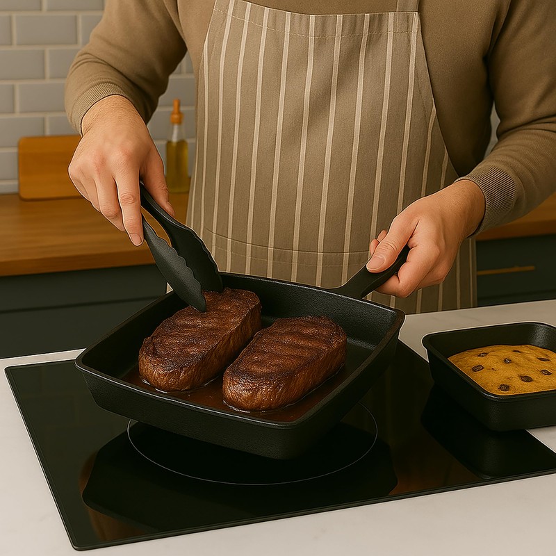 Chabrias Ltd 5"/13cm Square Pre-Seasoned Cast Iron Skillet Frying Pans