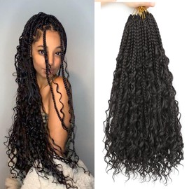 8 Pack Crochet Braids-18 Inch Goddess Braids Extensions With Curly Ends Boho Box Braids Pre Looped (2#)