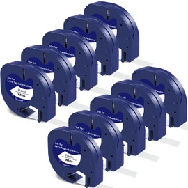 10 x Replacement for DYMO LetraTag Label Tape White Plastic 12 mm x 4 m Labelling Tape for Dymo Label Tape XR XM 50 2000 LT-100H LT-100T Plus LT-110T Label Tape