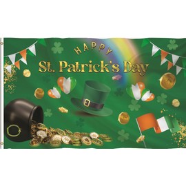 Green Ireland St Patricks Day Flag Banner Decorations Accessories for Garden Polyester with Brass Grommets (Style - B)