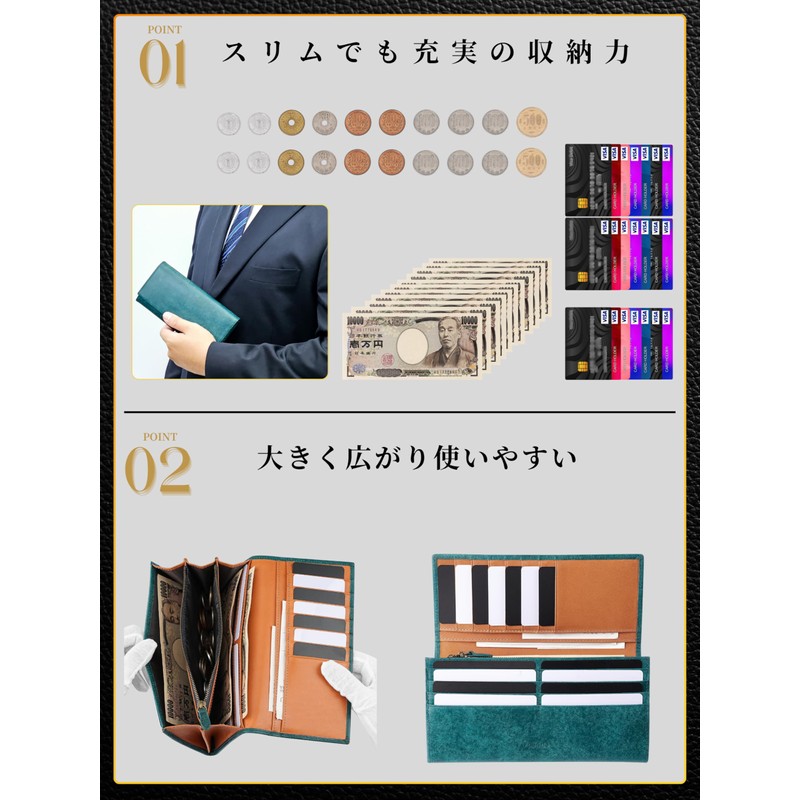 Fabrizio Men's Women's Long Wallet, Bifold Wallet, Gusset, Coin Purse,