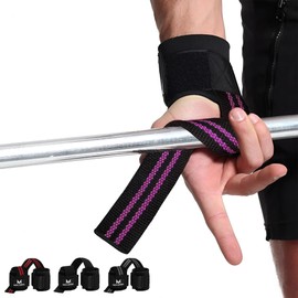 MERCURYAL Straps Gym with Wrist Support for Weightlifting and Powerlifting, Wrist Wraps for Gym, Lifting Straps, Straps Fitness Grips for Dead Weight (Black/Pink)
