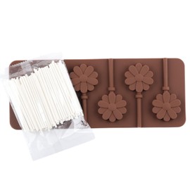 AIBOYA 6 Cavity Sunflowers Silicone Candy Mold Lollipop Sucker Mold With 20 Sticks For Hard Candy