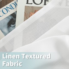 LAMIT White Linen Curtains 63 inch Length, Grommet Thick Linen Bedroom Drapes Light Filtering Privacy Sheer Window Curtains for Living Room, Set of 2 Panels, 52 x 63 Inch