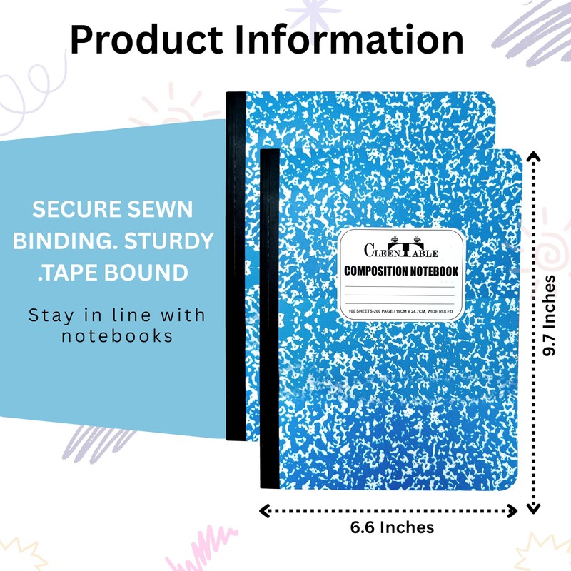 CLEENTABLE Compsition Notebook 5 Pack, Mixed College Ruled Paper, Notebooks