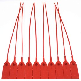 Middle Duty Security Plastic Seal with Metal Insert,Tags for Transportation Security,11 inch Length,Numbered ,Red Color Package of 100.