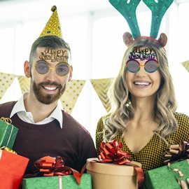 Seasboes New Year's Eve Glasses, New Year's Eve Party Decoration, Pack of 4 Funny Glasses, Party Glasses, Photo Box Accessories for Adults and Children, New Year Decoration, New Year's Eve Decoration