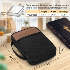 FINPAC Bible Cover Small Size Church Study Book Carrying Bag, Bible Protective Case with Handle and Zippered Pocket for Men Women Mother Lady, Black & Brown
