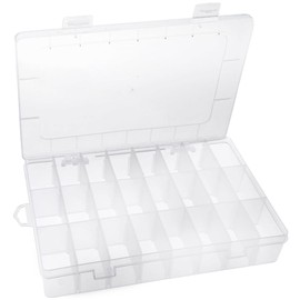Clear Plastic Storage Boxes, 24 Grids Bead Storage Box with Removable Dividers Plastic Organiser Box, Storage Box with Compartments Screw Box Organiser for Jewellery, Sewing, Fishing Tackle, Hardware