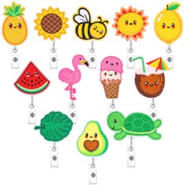 Eersida 12 Pcs Cute Badge Reels Retractable for Nurses Fruit Animals Badge Reel Summer Flamingo Felt Badge Reel Holder Name Badge with Belt Clip for Nurse Teacher Student Gifts