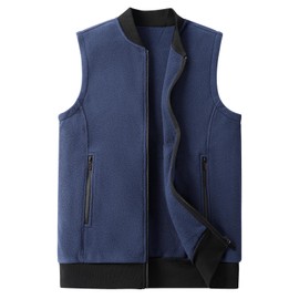 IBIH Mens Fleece Vest Collarless Lightweight Outerwear Golf Vests with Zipper Pockets,17 Blue,Medium
