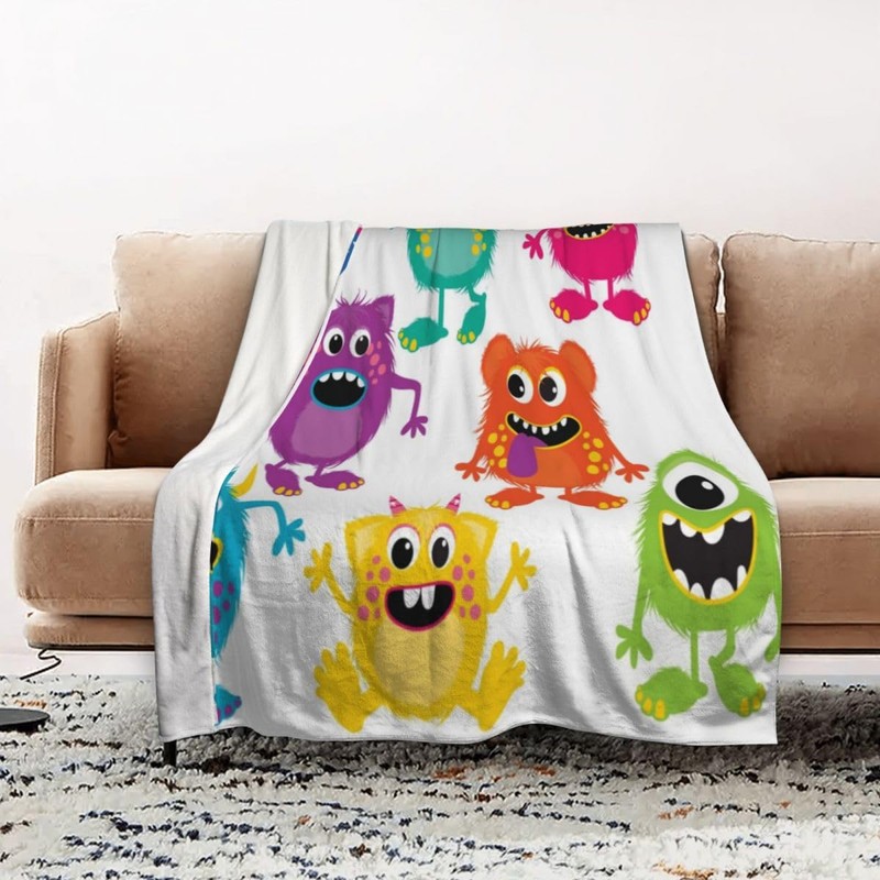 LOKMU Throw Blanket, Kids Cute Cartoon Fluffy Monsters Ultra-Soft Cozy