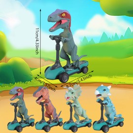 YcsRnn 4 Pieces Dinosaur Toys For Boys Age 4, Pull Back Cars Mini Finger Kick Scooters Boy Toy 4 5 6, Dinosaur Gift Sets Toy For Boys -6