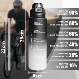 Qyrrvxy Water Bottle with Straw - BPA Free 1L Drinks Bottle with Time Marking, Leak Proof Waterbottle with Handle & Lock Cover for Hiking, Cycling, Camping, Running, Practicing Yoga