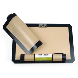 RSVP International Baking Collection, Food Grade Silicone Kitchen, Dishwasher Safe, Baking Mat, 16.5x11.5, 2-Piece, Tan/Black