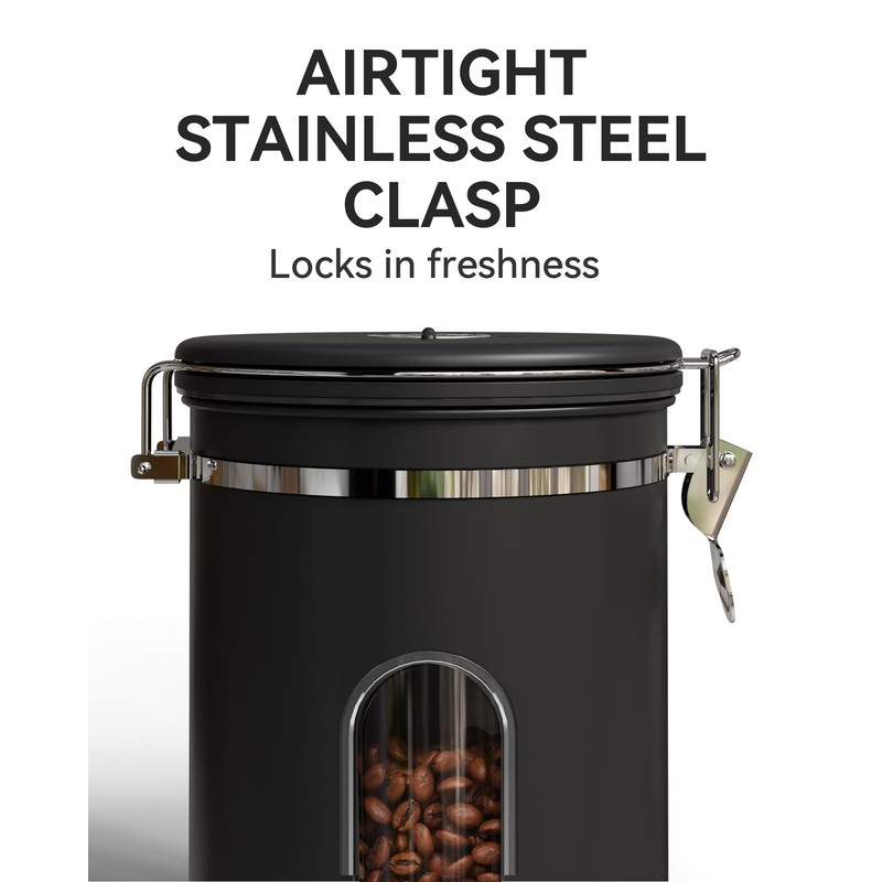 Veken 38oz Large Coffee Canister with Window, Airtight Stainless Steel,