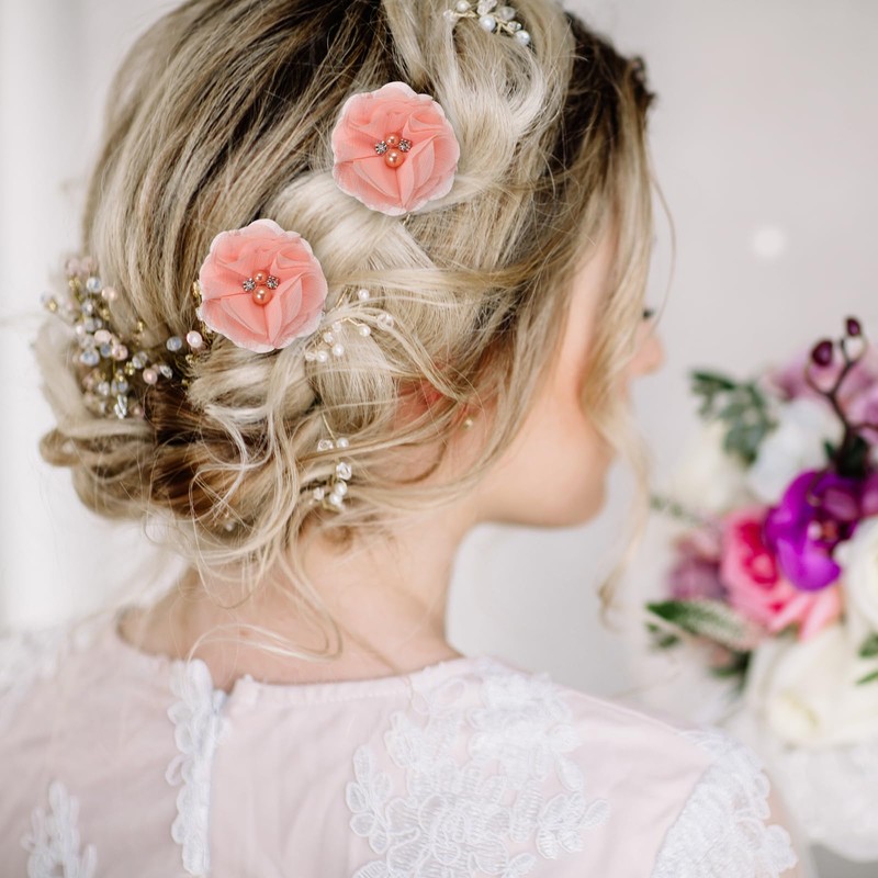 PATIKIL 2 Inch Chiffon Flowers, 12 Pcs Rhinestone Pearl Sewing