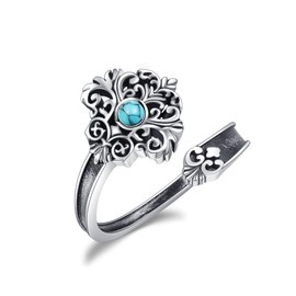 Spoon Ring Turquoise rings 925 Sterling Silver Open Adjustable Ring Victorian Vintage Flower Rings Christmas Jewelry Gift for Men Women-Size 7