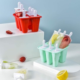 Ausein Moldes para Paletas de Hielo 6 Cavidades, Moldes para Hielo Rojo Reutilizables sin BPA, Moldes de Silicona para Hielo Prácticos y Resistente con Cepillo de Limpieza y Embudo, Fácil de limpiar