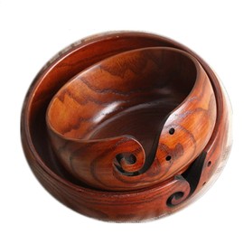 CHSEEO 8" Rosewood Yarn Bowl Wool Yarn Holder Storage Bowl Wire Storage Bowl Hook Accessories for Knitting Crochet #2